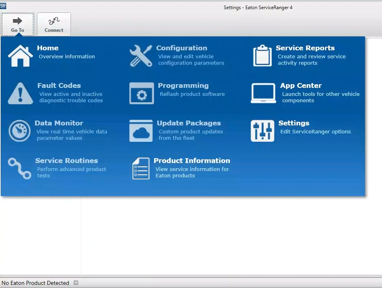 Eaton Service Ranger 4.13 Engineering Level Eaton ServiceRanger View Active Inactive Fault Codes Service Routines Configuration