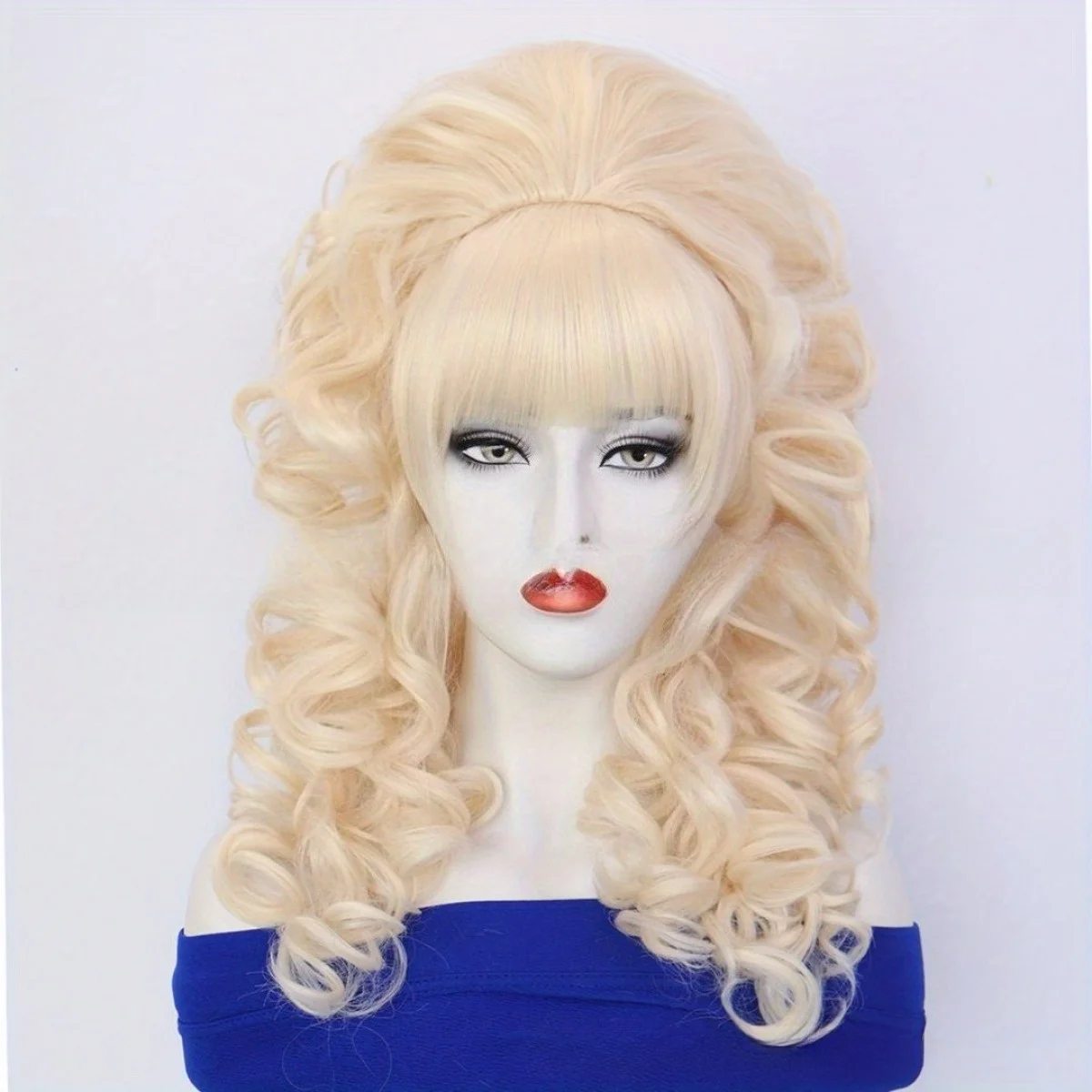 

Beige micro roll bangs honeycomb long curly hair synthetic wig-suitable for cosplay party dress