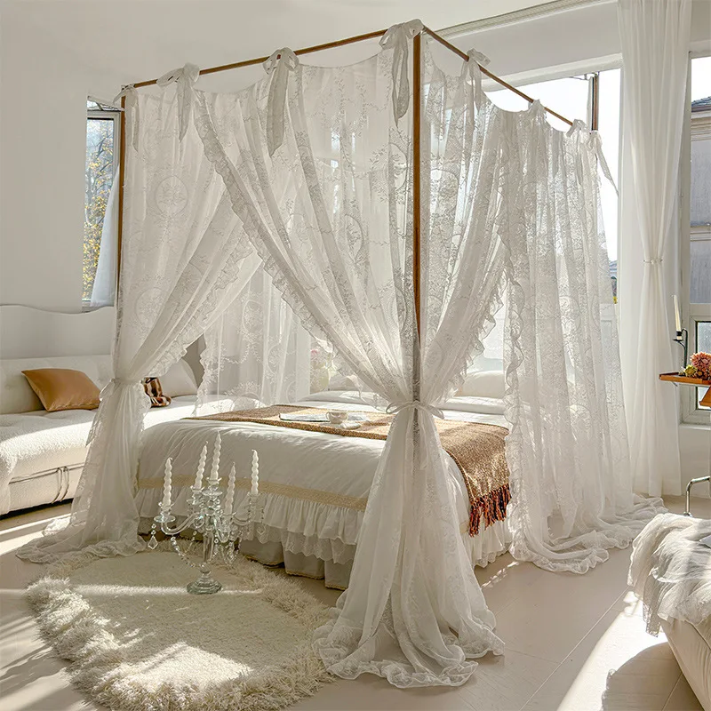 Summer Princess Palace Mosquito Net without Frame Romantic Three-door Lace Bed Curtain Home Decor