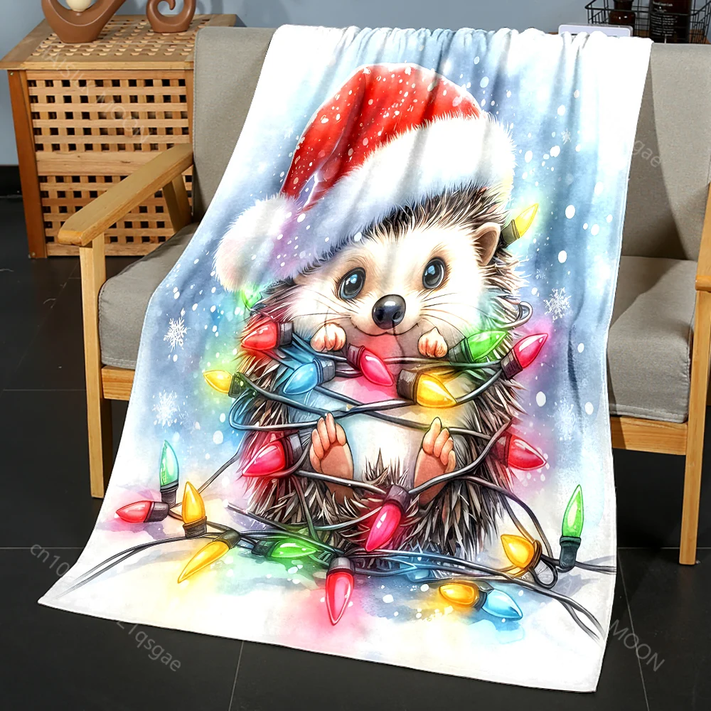 

Hedgehog Christmas Lights Blanket Warm Soft Luxury Gifts for Children Adults Suitable for Home Bed Sofa Travel Picnic
