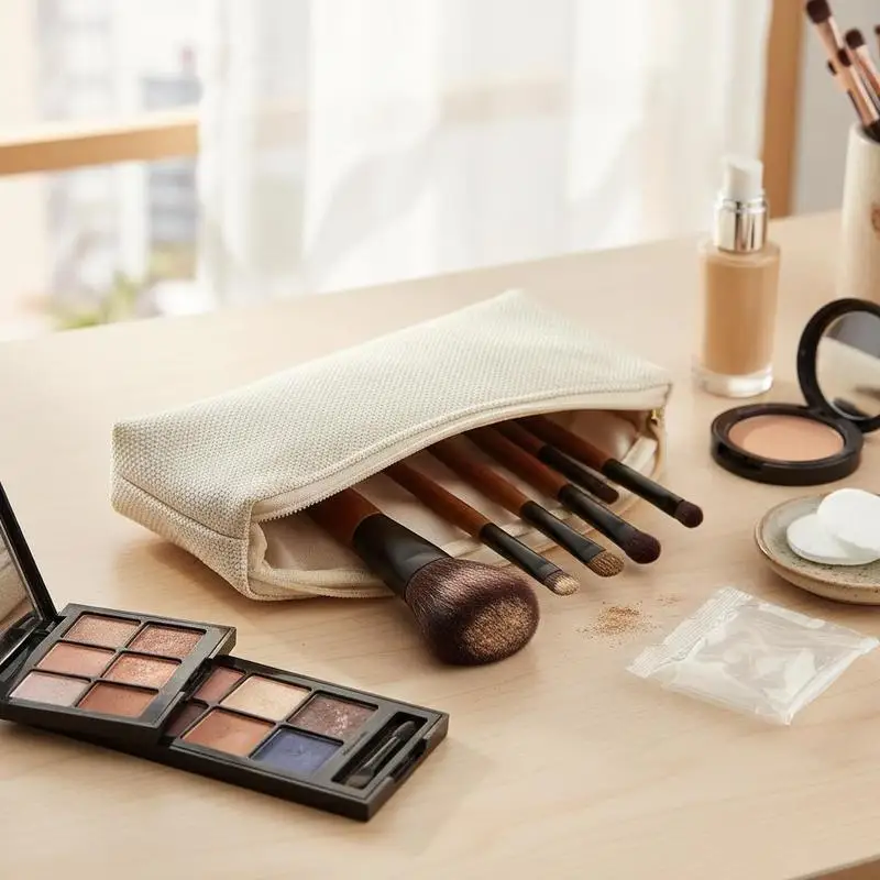 

Professional Cosmetic Tool Kit 9-Piece For Foundation Application Blending Eyeshadow, Natural Wool Vegan Synthetic Bristles Ergonomic Wood Handle Portable Storage Pouch