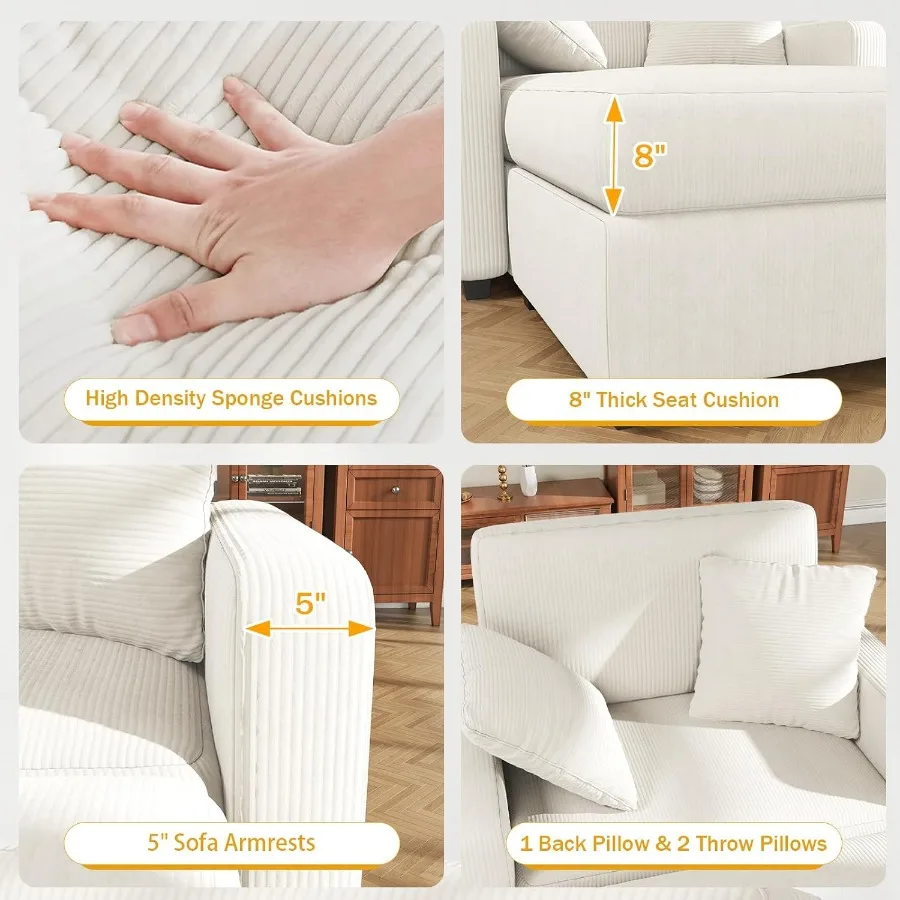 42 Oversized Chise Lounge Chir Indoor Corduroy Upholstered Cloud Sof Bed with Throw Pillows nd rmrests Comfy Leisure Plush Chir