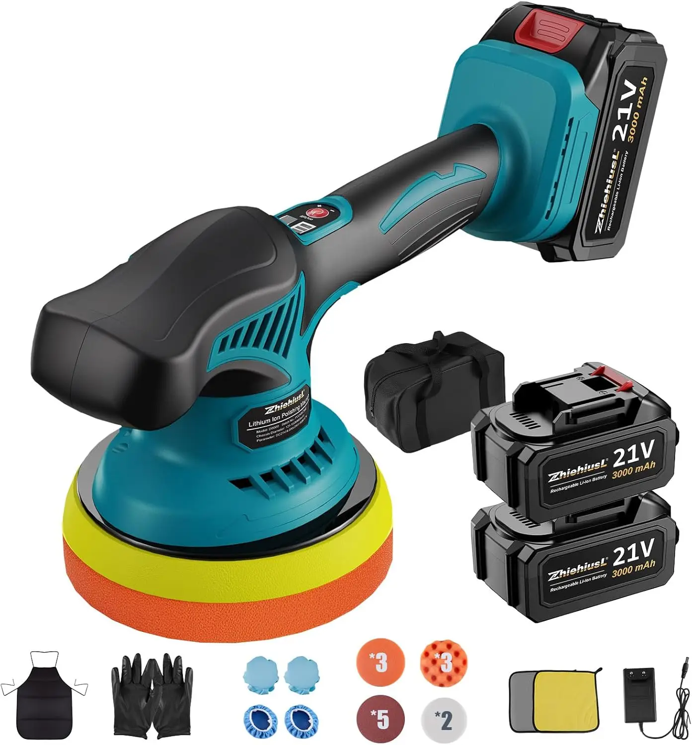 Cordless Car Buffer Polisher Kit, 6 Inch Dual Action Polisher With 2X 21V 3.0Ah Batteries, 8 Variable Speeds Up To 6000 Rpm,