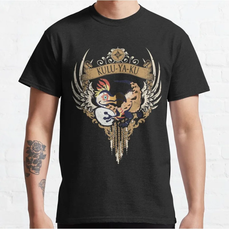 

KULU-YA-KU 0220 Monster hunter world gift t shirt for men Cartoon Video game MHW Graphic Tee Y2K Clothes All size tops S-6XL