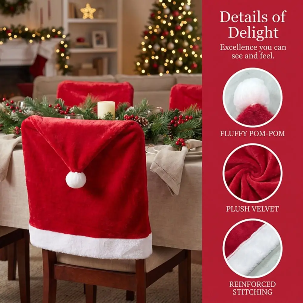 Cartoon Christmas Chair Covers Removable Santa Hat Red Chair Back Cover Decorative Christmas Hat Xmas Dinner Chair Seat Cover