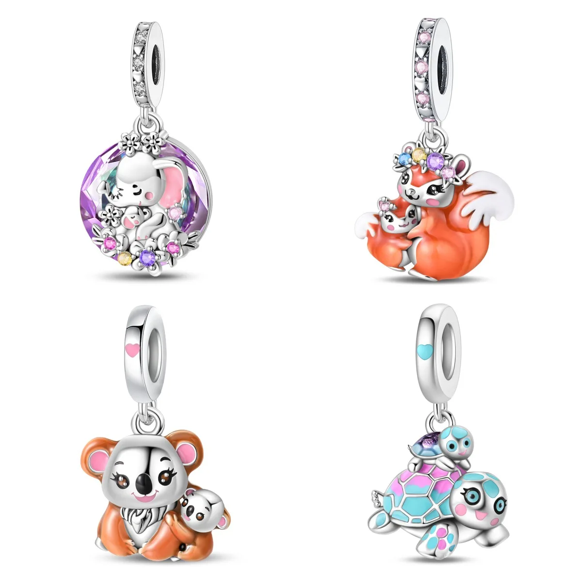 Silver Plated Mother and Baby Squirrel Beads Fit Original Bracelets Bag Keychain Charms Beads Pendant Diy Women Jewelry Gift
