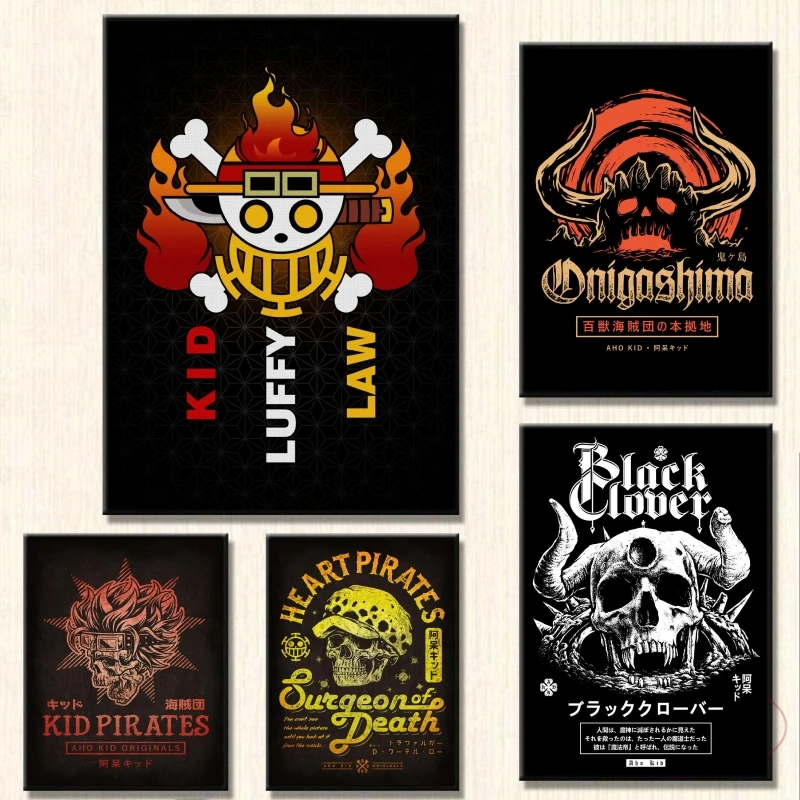 

Canvas Printing Images One Piece Luffy Pirate Ship Emblem Posters Classic Logo Decor Gifts Vintage Room Hanging Mural Kids Gifts