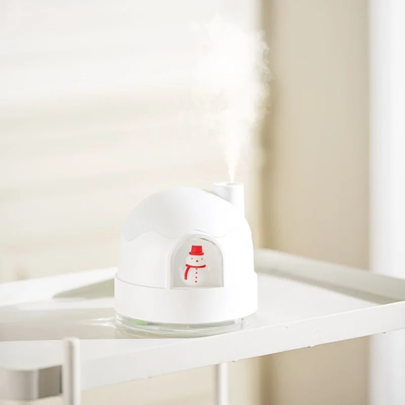 مرطب هواء صغير بتصميم بيت الثلج اللطيف USB كتم مبخر هواء صغير لغرفة النوم باللون الأبيض #4