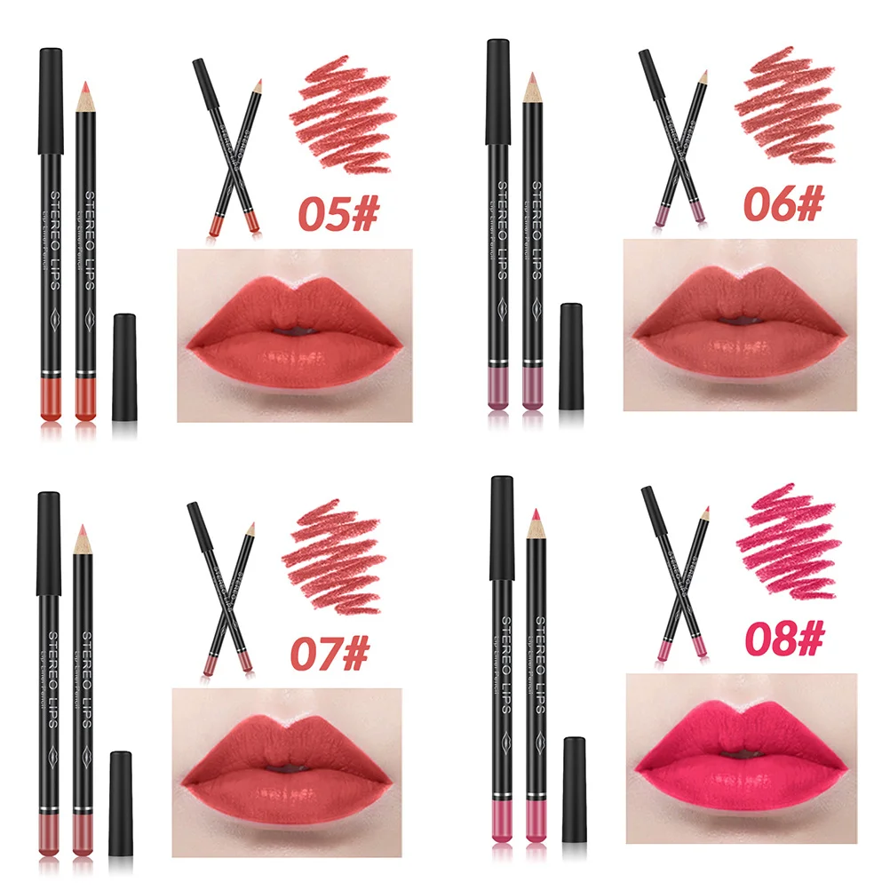 12 個防水リップライナーペンシルマット口紅ペンメイクアップリップペンシルセット滑らかな質感のふっくら唇持続色
