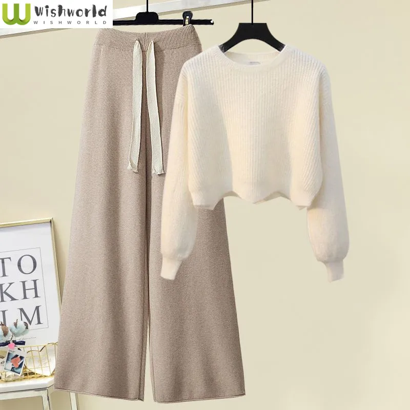 

Autumn and Winter Set Women's New Western-style Knitted Sweater Loose and Slimming Casual Pants Two-piece Set