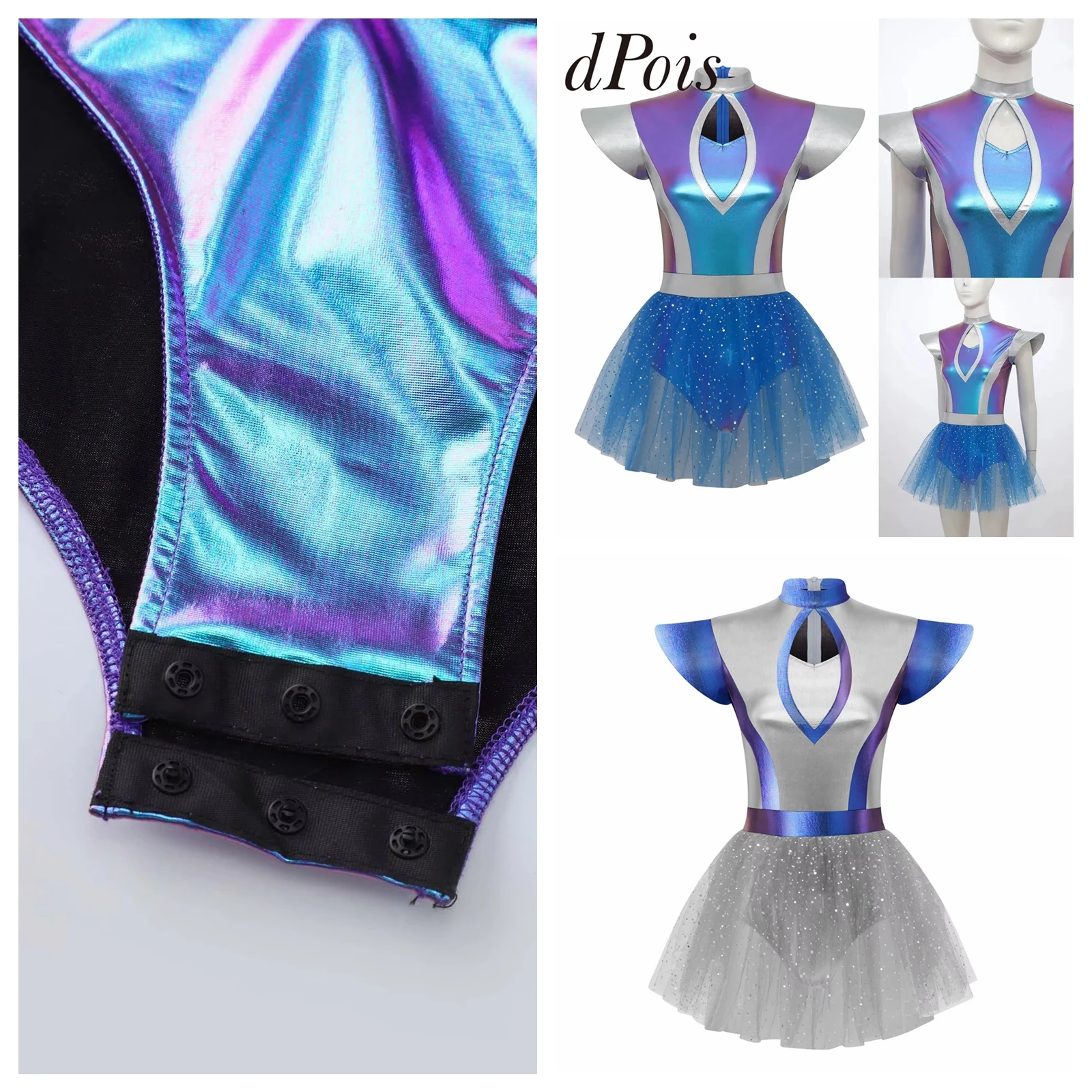 

Astronaut Uniform Women Outer Space Alien Costumes Shiny Fancy Dress for Halloween Carnival Themed Party Cosplay Metallic Dress