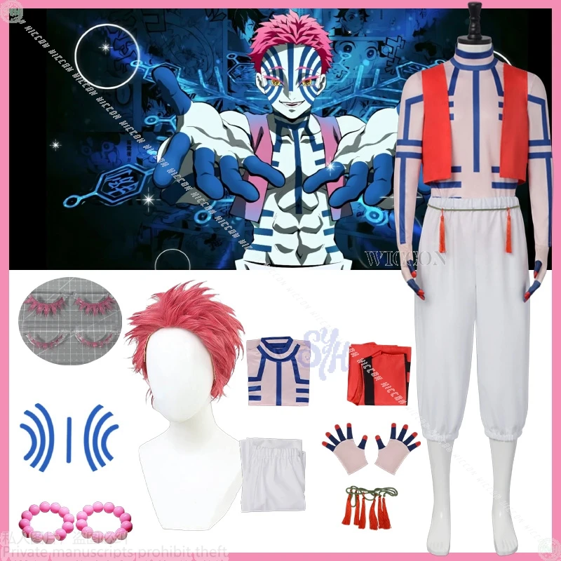 

Movie Demon Cosplay Infinity Anime Castle Hakuji Akaaza Costume Uniform Sexy Jumpsuit Pink Vest Props Eyeswear Wig Set Halloween
