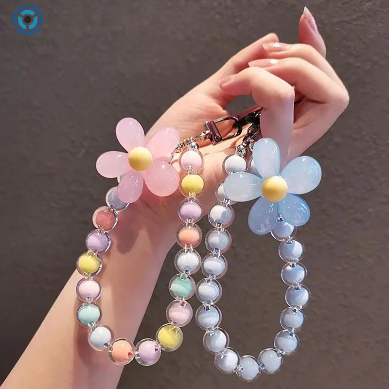 1pc Macaron-Colored Crystal Bead String Fashion Mobile Phone Lanyard Ins Style Handmade Beaded Anti-Lost Mobile Phone Chain