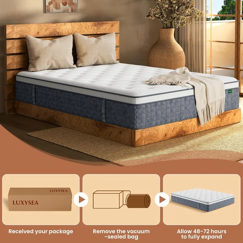 Materasso Queen, Materassi Queen Size da 14 pollici in una scatola, Materasso ibrido in memory foam, con molle insacchettate individuale per Motion Is