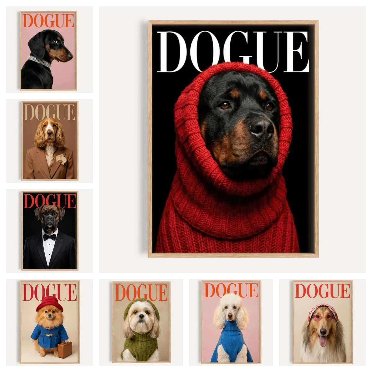 Póster con temática de revista para perros, moderno y a la moda, retrato de perro, impresión en lienzo sin marco, decoración del hogar, regalo perfecto, 1 ud.