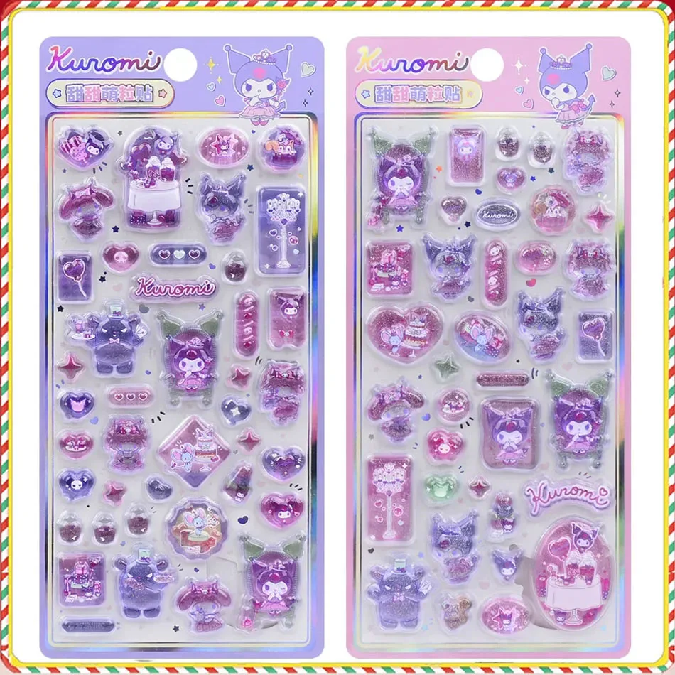 새로운 헬로키티 쿠로미 멜로디 스티커 애니메이션 3D 젤리 스티커 장난감 DIY 크리스탈 장식 스티커 장식 스티커 어린이 장난감