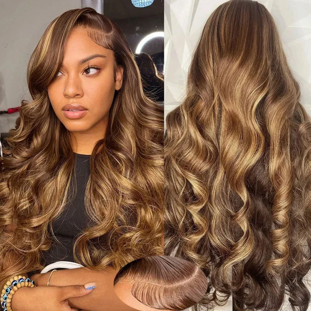 

28 Inch Highlight Body Wave Wig Brazilian Human Hair Wigs 13x4 Transparent Lace Front Wigs Human Hair Pre Plucked with Baby Hair