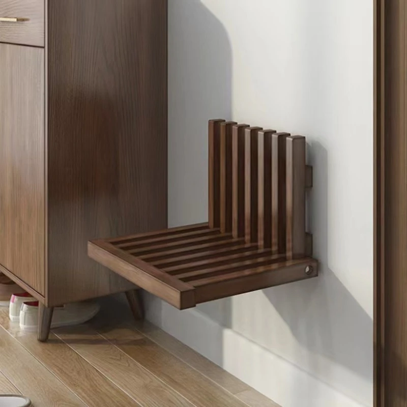 Solid Wood Folding Shoe Changing Bench – Wall Mounted for Home, Entryway Chair with Concealed Design, Space-Saving