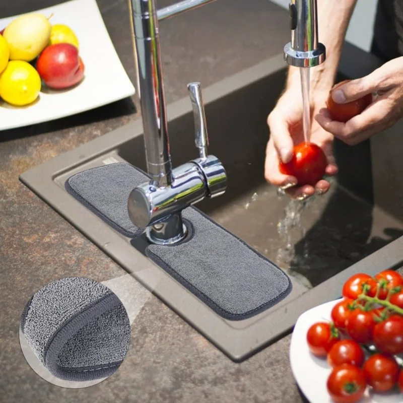 1Pc Kitchen Faucet Absorbent Mat Sink Splash Guard Microfiber Faucet Splash Catcher Countertop Protector for Kitchen Bathroom