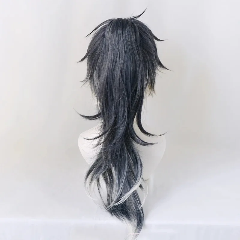 IDOLiSH7 RE:Vale Momo Cyber Techno أبيض أزرق داكن مختلط ذيل حصان لعب الأدوار الشعر الاصطناعية حفلة الهالوين تأثيري + غطاء شعر مستعار