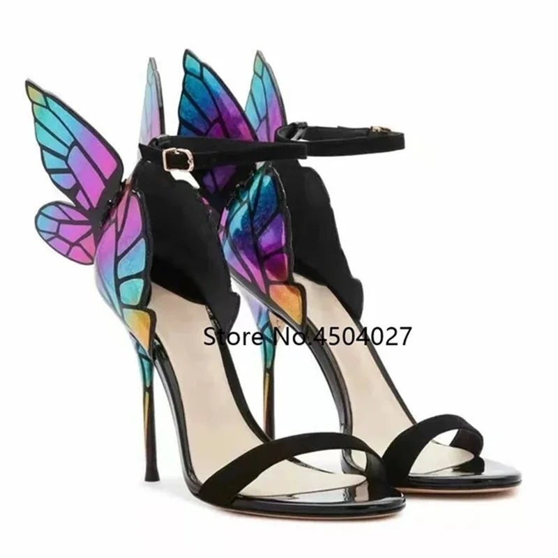 New Design Women\'s Sandals Summer Butterfly High Heels Exquisite Mixed-color Wing Female Banquet Party Dress Shoes