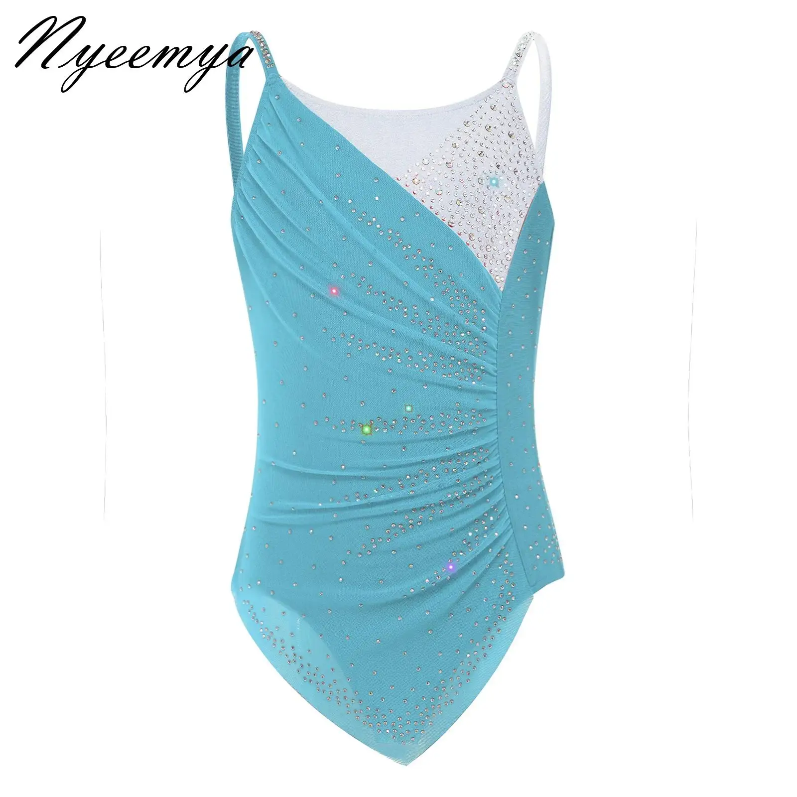 

Kids Girls Ballet Gymnastics Fringed Dance Leotard Dress Glittery Rhinestones Color Block Figure Ice Skating Bodysuit Dancewear