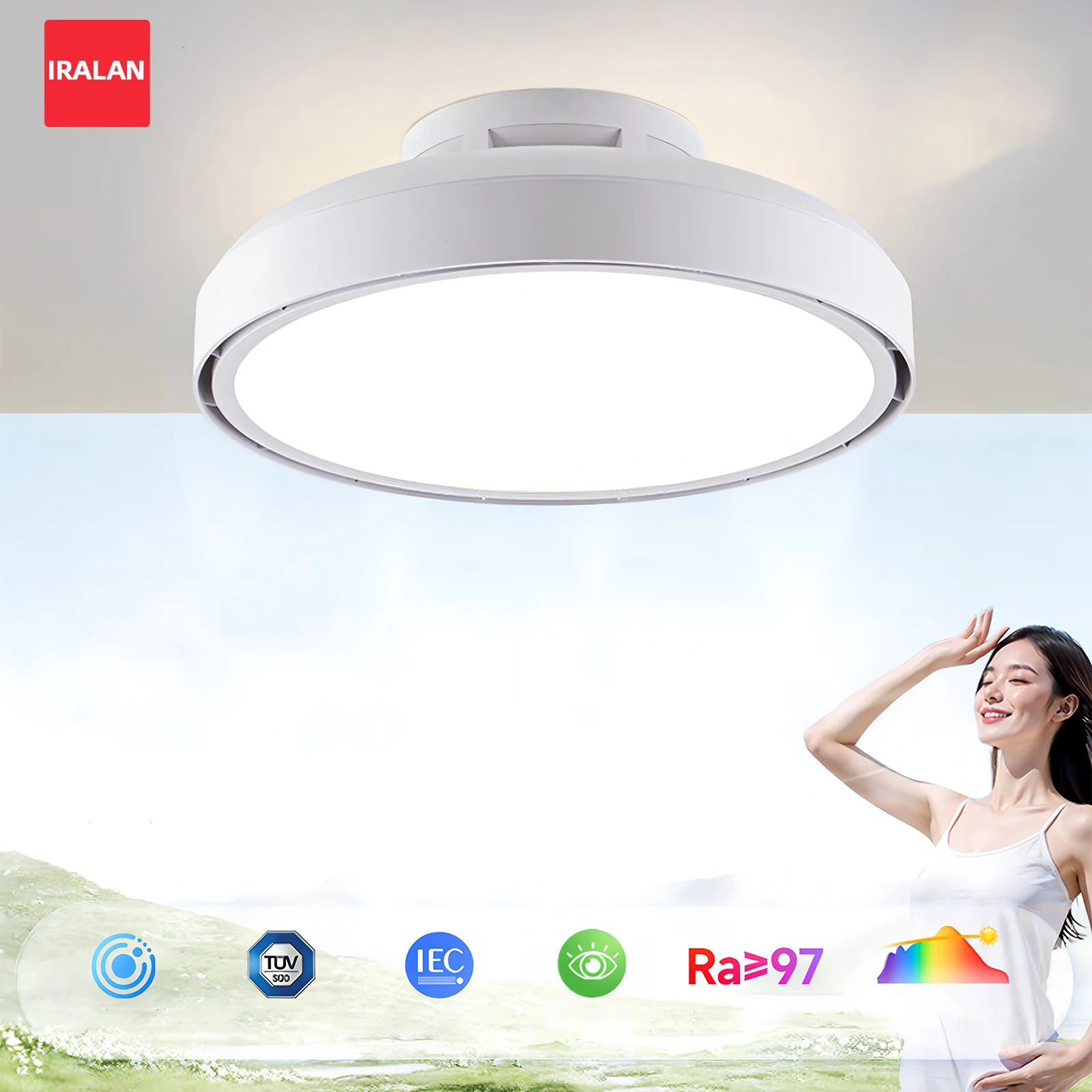 IRALAN Ceiling Fan with Light Simple Without Fan Blade Electric Fan Night Light Design Lighting Remote Control Dimming Fan Lamp