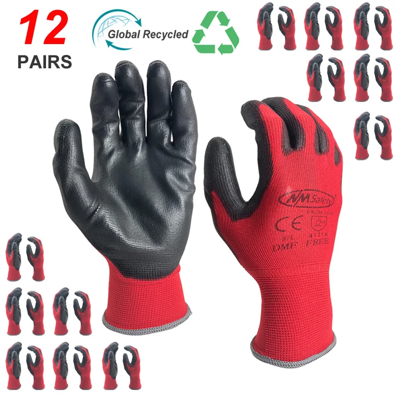 NMSafety 12Pairs Professional Working Protective Gloves For Men Construction Women Garden Nylon Running Glove Obtained CE EN388
