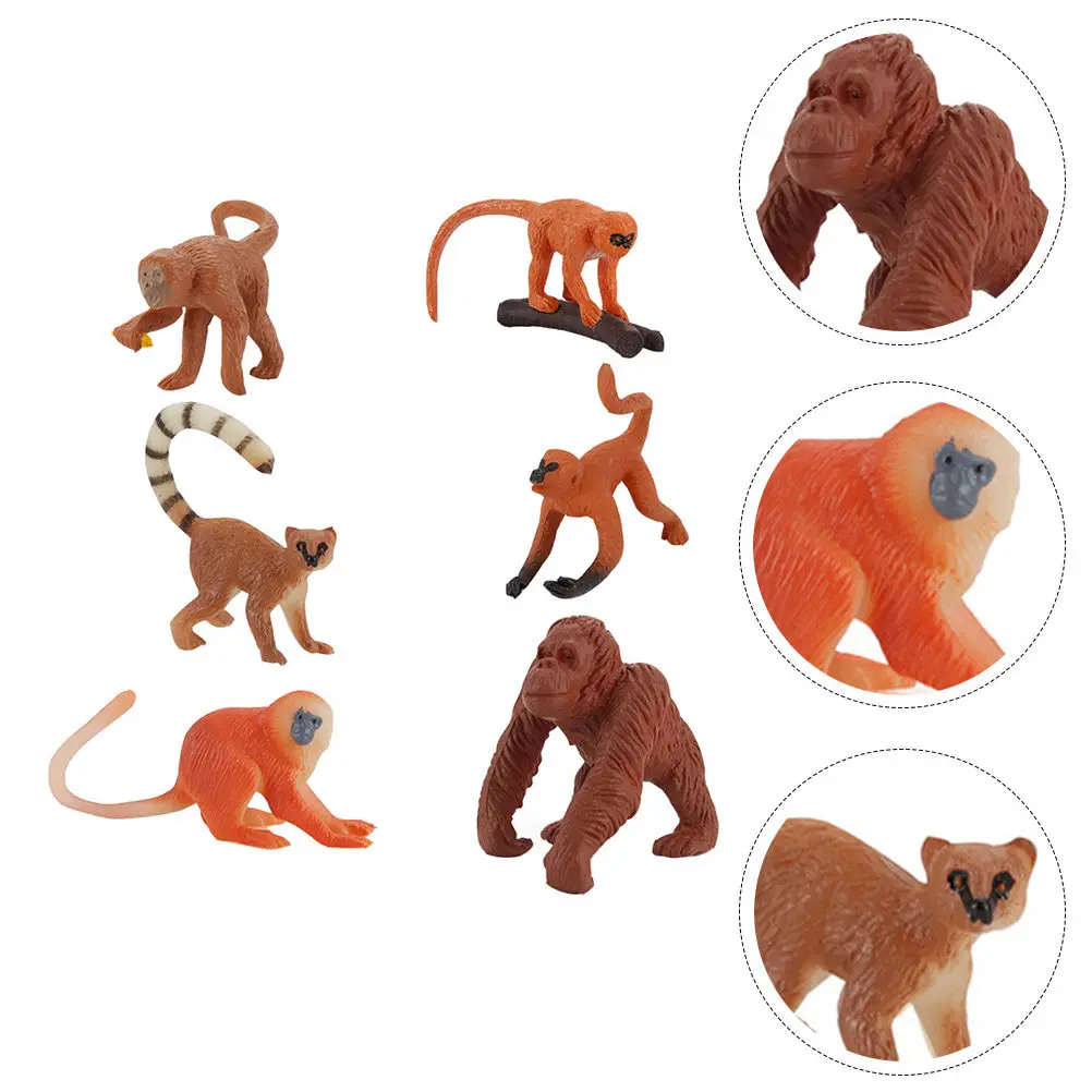 

6Pcs Monkey Simulation Animal Solid Long-Tailed Animal Decoration Educational Playthings for Kids Realistic Plastic Statue