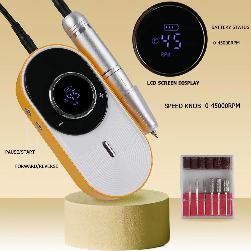 Trapano per unghie professionale da 45000 giri/min con lima per unghie elettrica ricaricabile dal design tono legno per strumenti per manicure da salone e domestico