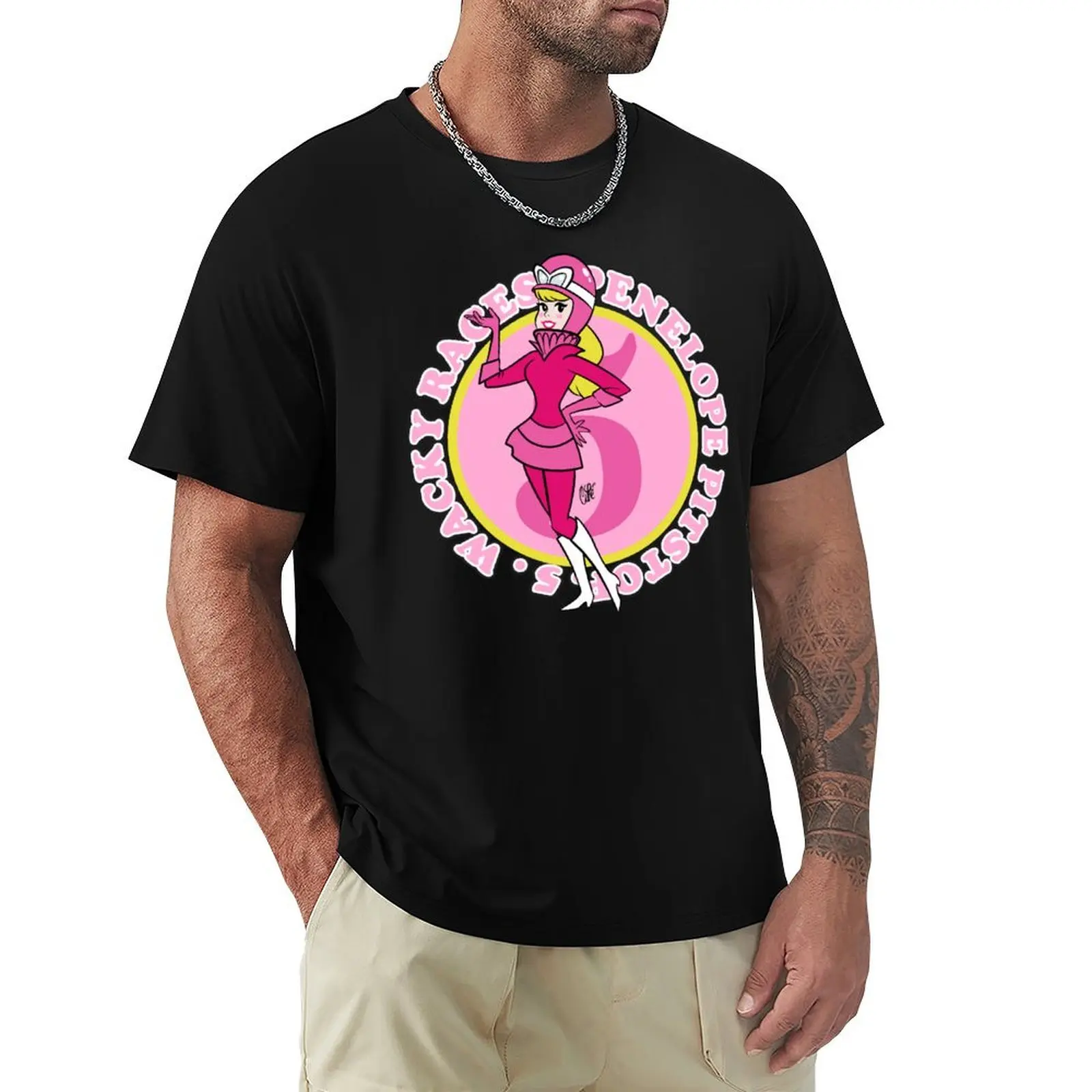 RETRO CARTOON VINTAGE - PENELOPE CASCO - RACING CARS - D1 T-Shirt Work Short Sleeve Cotton Top