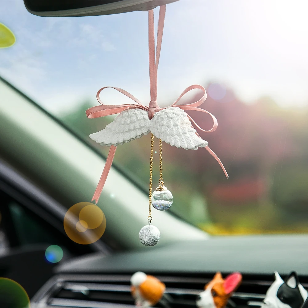 Car Pendant Angel Wings Bell Rearview Mirror Hanging Aromatherapy Fragrance Ornament Interior Decoration Accessories