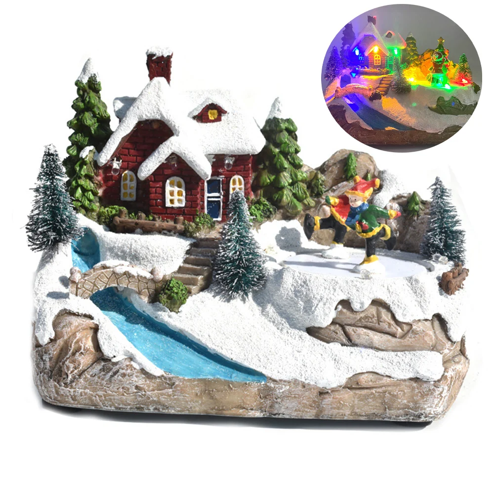 With Music LED Light Christmas Village Holiday Festival House Home Decoration Christmas Snow House Village Decoration