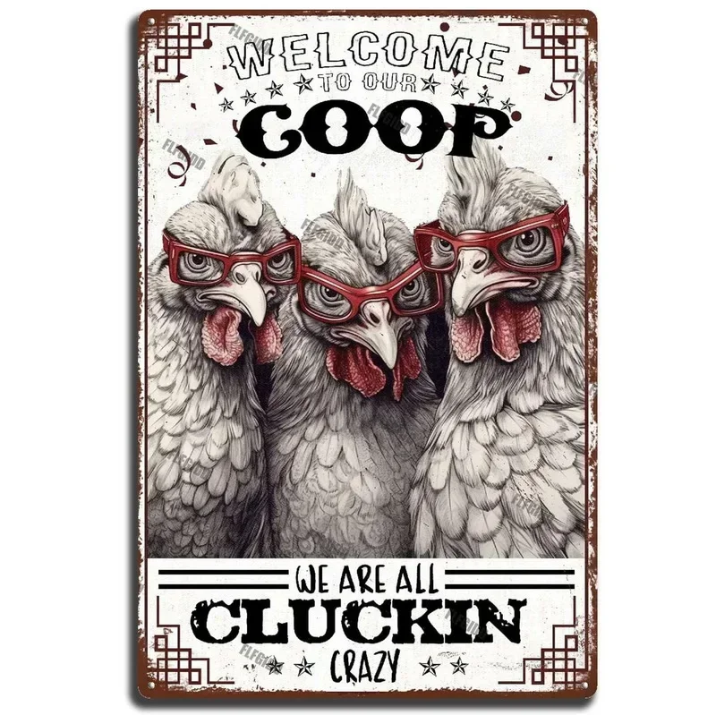 Vintage Coop Cluckin Metal Tin Signs Retro Plaque Aluminum Wall Poster Decoration for Home Game Room Cafe Garage Club Bar Pubs