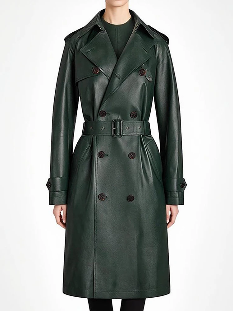 

HIGH STREET Newest 2025 Winter Designer Trench Women's Double Breasted Buttons Belted Synthetic Leather Long Trench OverCoa
