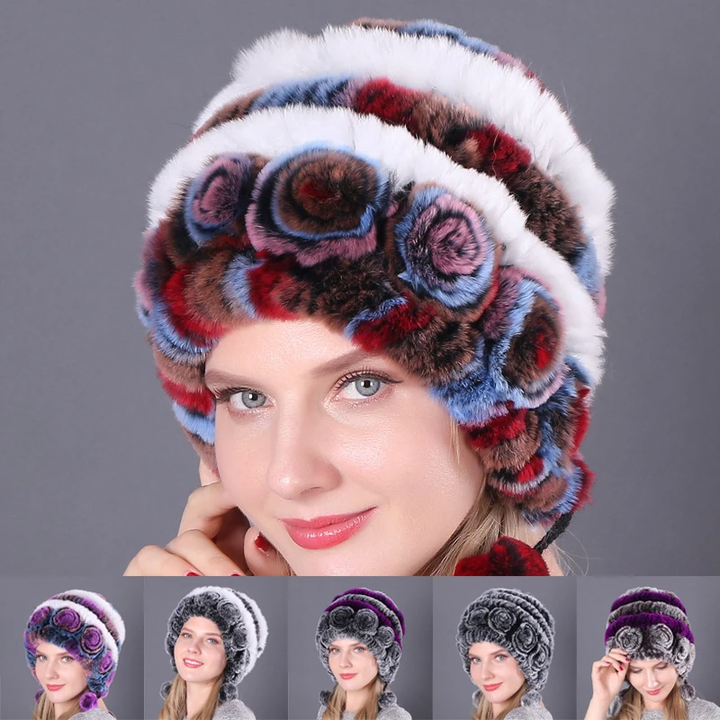 Y2K-Chapeau en Fourrure de Lapin group pour Femme et Fille, Skullies en Tricot, Bonnets Naturels, Chaud, Hiver 2023