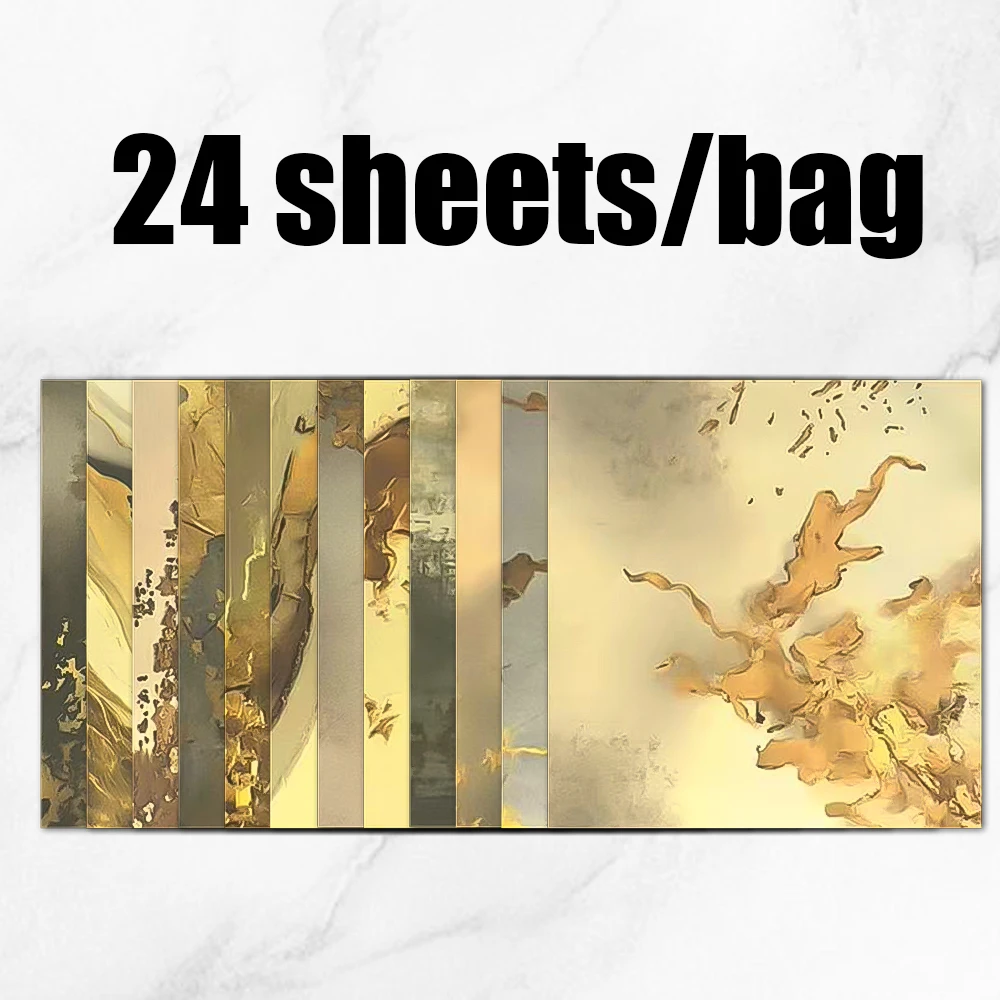 Mr. Paper Golden Sand Material Paper 12 Designs 24 Sheets Abstract Fluid Gold Foil Scrapbook Paper Journaling Decor