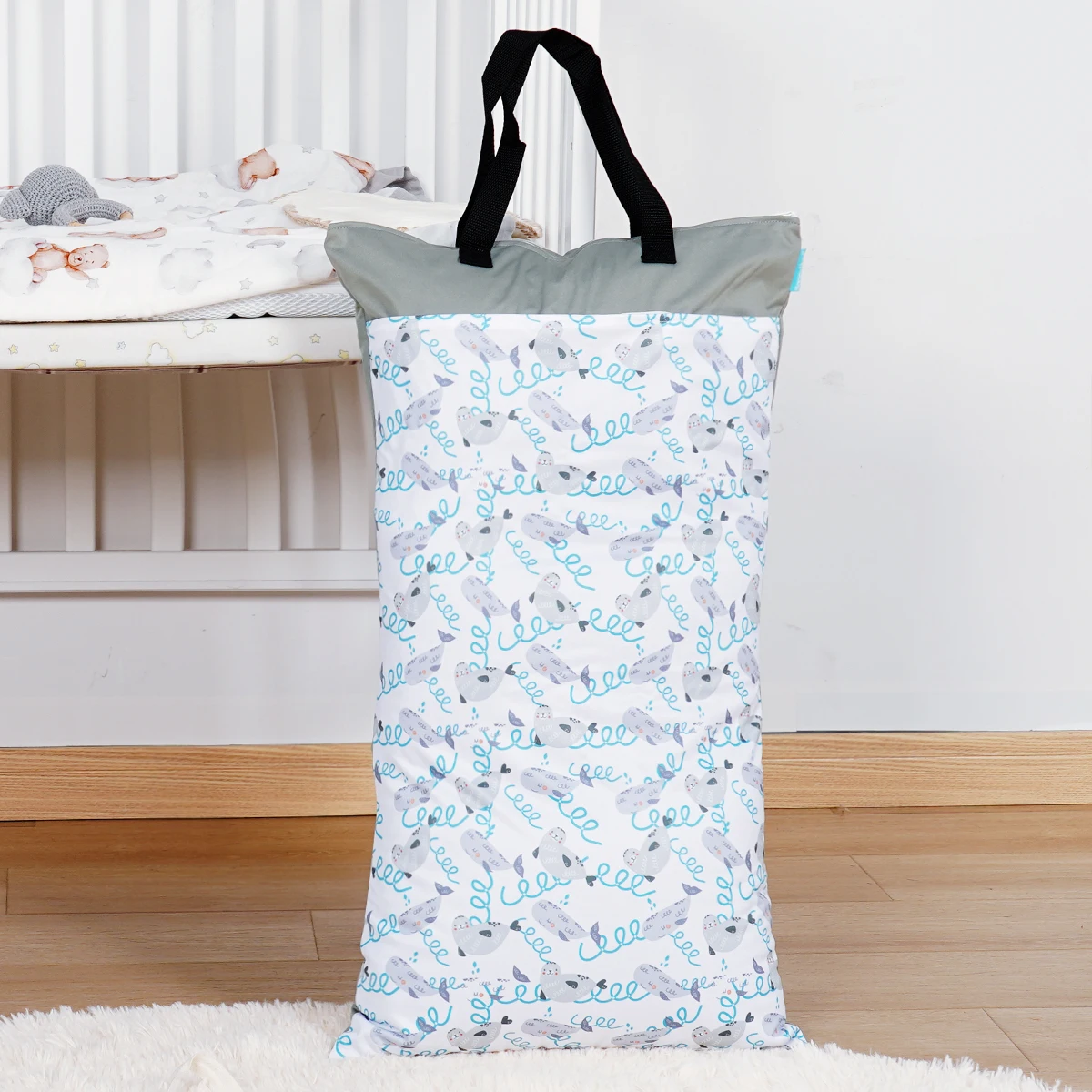 Happyflute Reusable Hanging Wet Dry Cloth Diaper Bag With Double Zippered Pockets 40*70cm