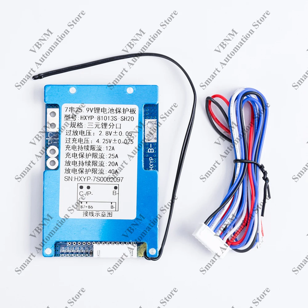 Batería de iones de litio BMS 7S, 25,9 V, 20a, 3,7 V, pasiva equilibrada con protección de temperatura NTC, puerto común para bicicleta eléctrica, 90x60x9mm