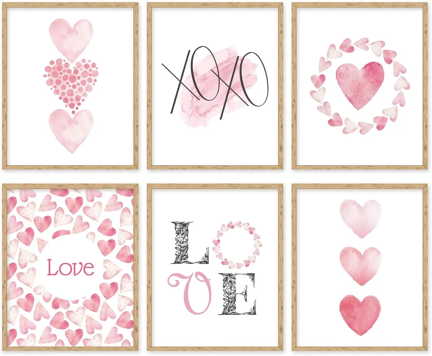 

6pcs Valentine's Day Wall Art Pink Heart-shaped Love Poster Sweet Canvas Painting Romantic Poster Wedding Family Room Decoration