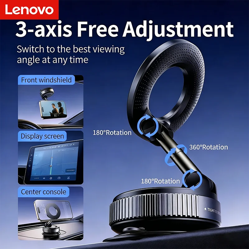 

Lenovo Magnetic Phone Stand 360 ° Foldable Design Vacuum Suction Cup Car Stand, Suitable for Various Scenarios Phone Stand New