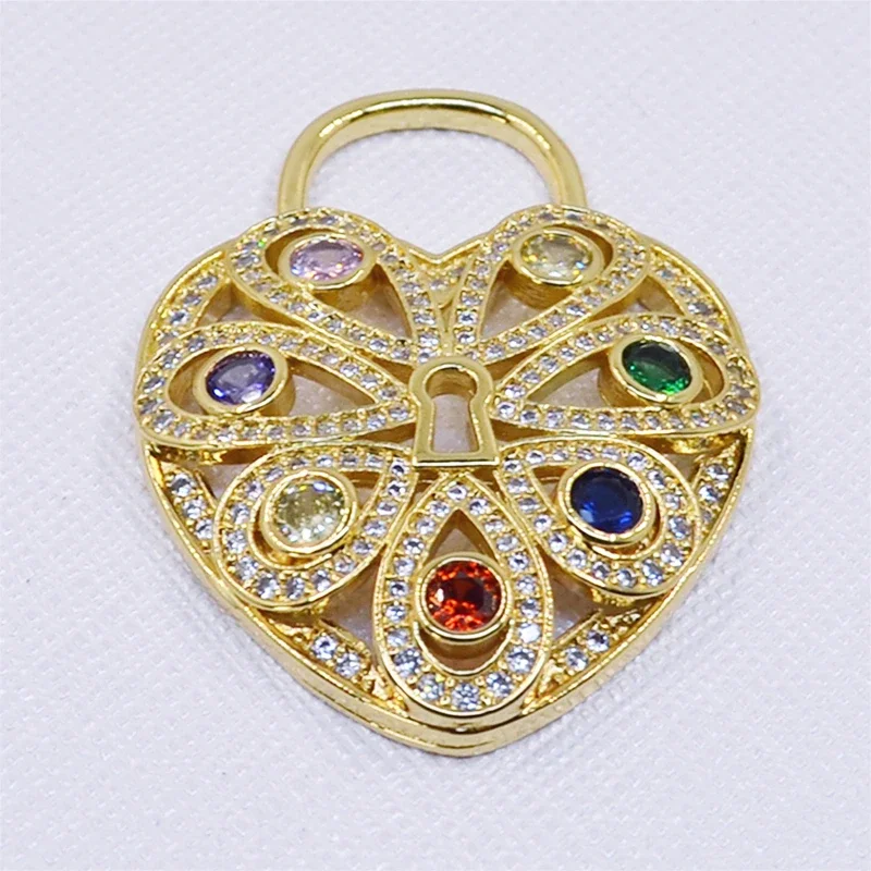 Gekleurde Zirkoon Metalen Hart Ronde Hanger Sluiting Earring Haak Sieraden Maken Levert Diy Ketting Armband Vertrouwen Glamour Lady