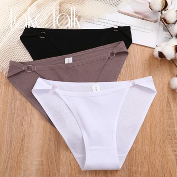 Slip in cotone Mutandine a vita bassa per donna Anello di collegamento Gancio Intimo femminile Mutande morbide traspiranti a costine Intimo Lingerie