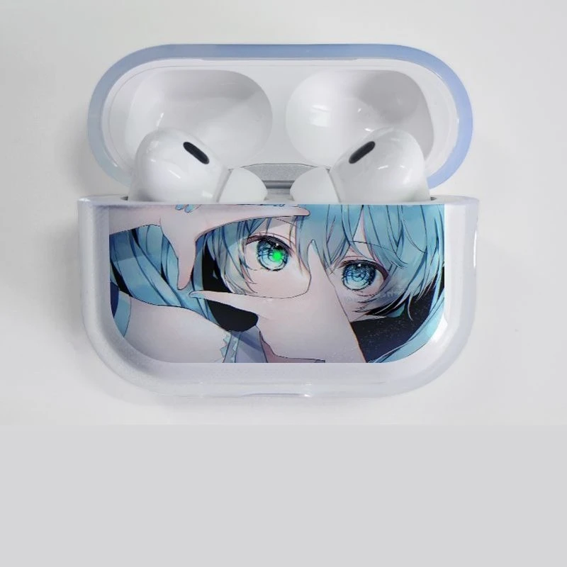 Hatsune Miku حافظات سماعات أذن من السيليكون من مادة البولي يوريثان الحراري لأجهزة Airpods 1 2 3 4 Pro Pro2 Pro3 مقاومة للصدمات مع حزام الحبل حقيبة سماعة الرأس المضادة للضياع