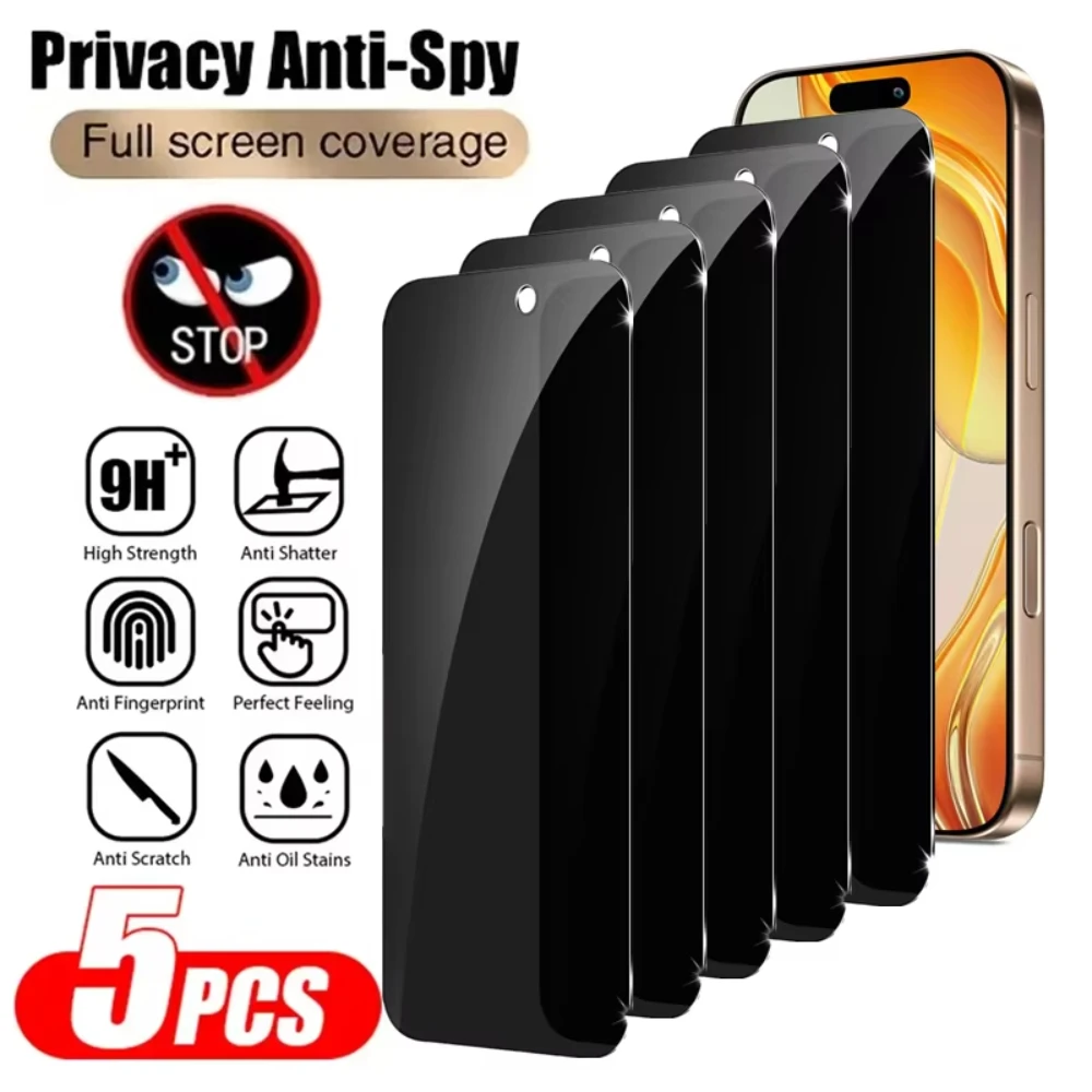Protectores de pantalla de teléfono de privacidad de vidrio templado, 5 uds., para iPhone 17 16 15 14 13 12 11Pro Max XS XR 7 8 Plus Mini Air, película antiespía