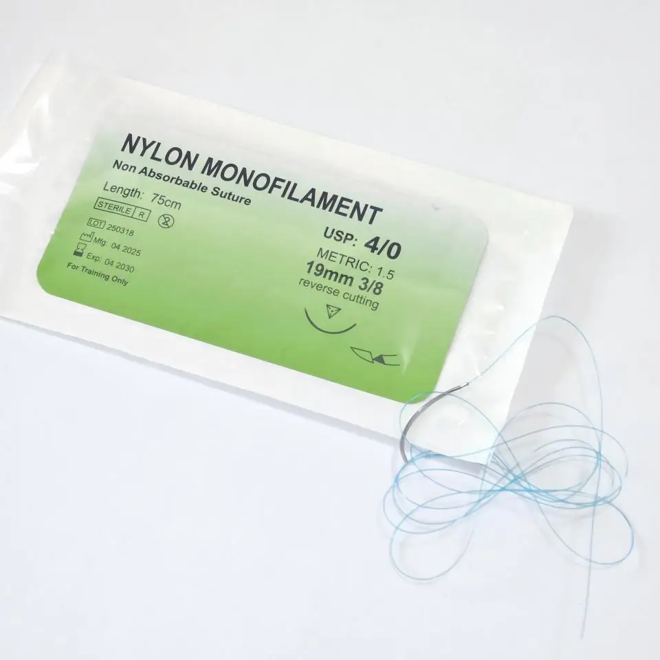 100 Pack Dental Student Suture Training Kit Nylon Monofilament Non Absorbable Curved Needle 75cm Periodontal Practice Sutures