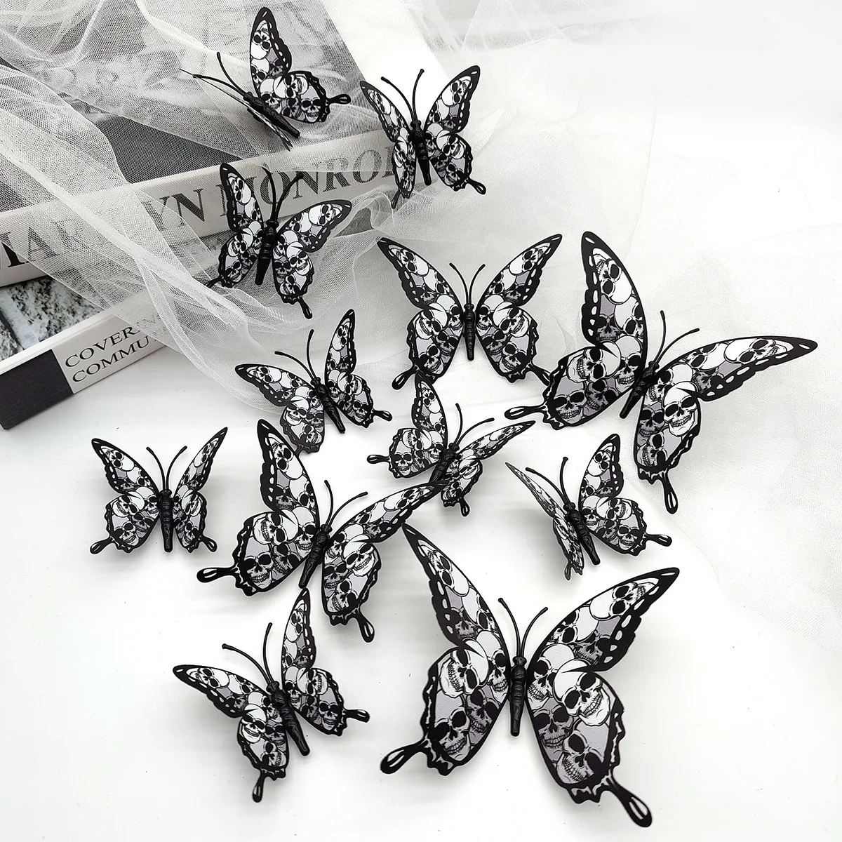 12Pcs 3D Butterfly Wall Sticker PVC Self Adhesive Wallpaper Butterfly Wall Sticker Living Room Window Decal Halloween Home Decor