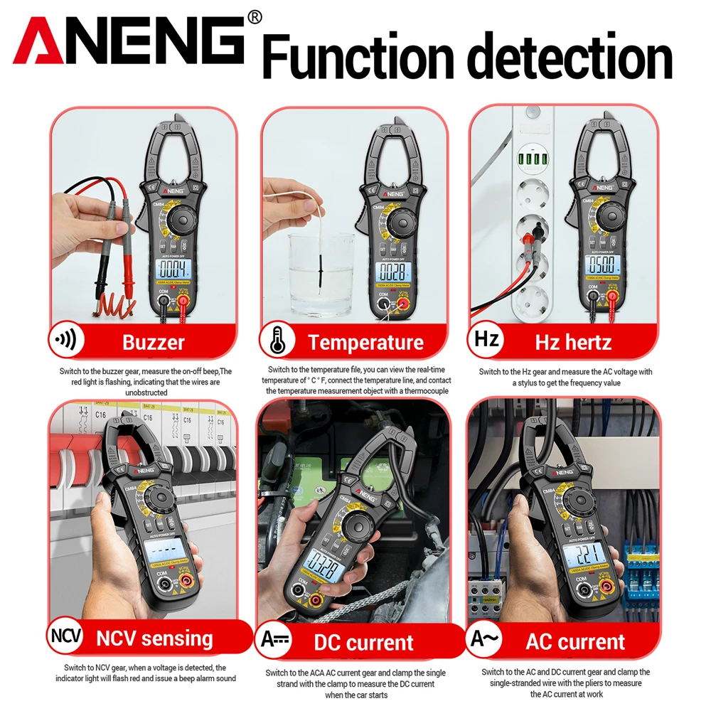 ANENG CM84 cyfrowy miernik cęgowy DC/AC prąd i napięcie 4000 zlicza miernik prądu multimetru miernik samochodowy Amp Hertz kondensator NCV