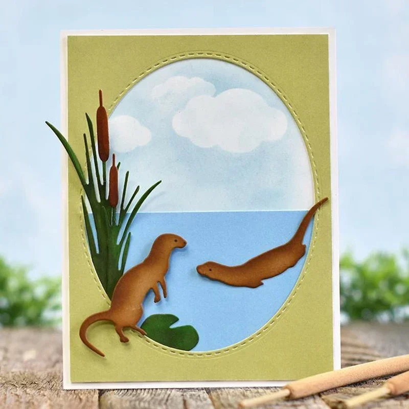 2025 New Animals Otter Metal Cutting Dies Duck and Dragonfly Lake Grass Dies For Making Greeting Card DIY Crafts Scrapbooking