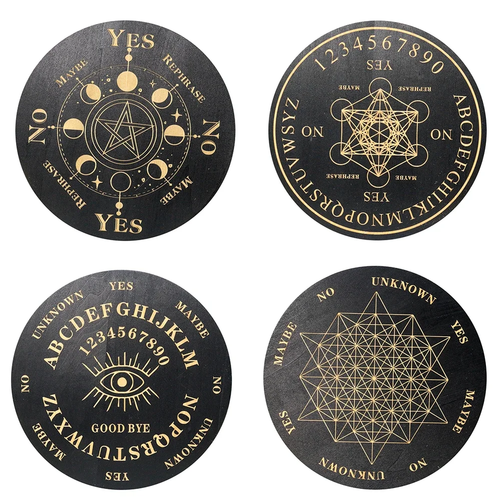 Round Spirit Pendulum Plate Alphanumeric Witchcraft Crystal Healing Tarot Wooden Mat Engraved Pattern Home Decoration Ornaments